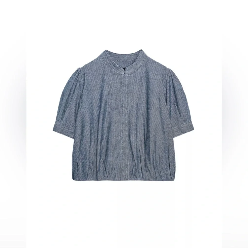 (#80)ZARA ZW COLLECTION Pleated Denim Shirt - Picture 6 of 7